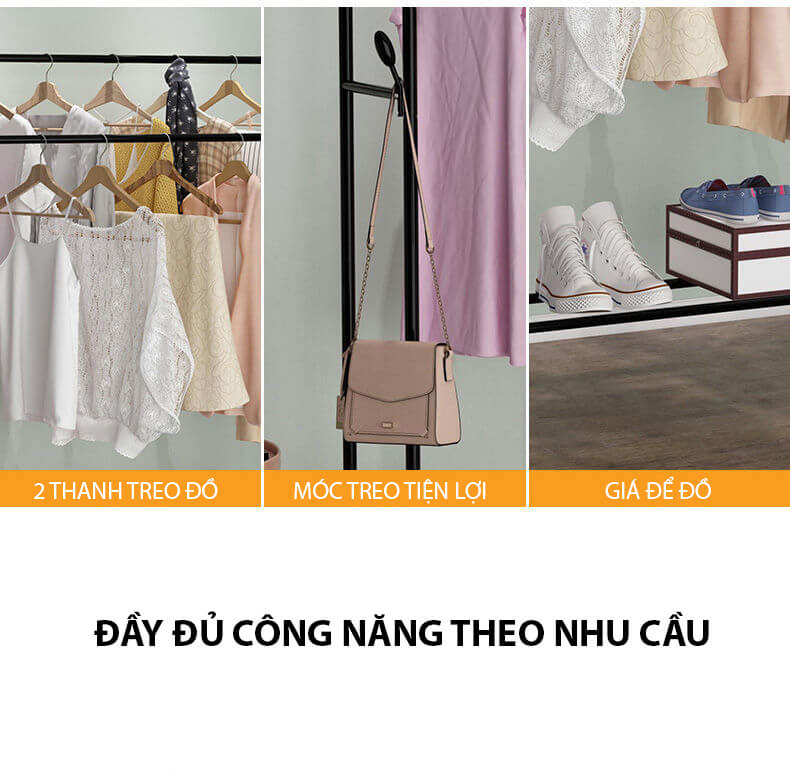 Giá Treo Quần Áo 2 Thanh 1 Tầng Để Đồ Đa Năng VANDO Bằng Thép Carbon Sơn Tĩnh Điện - Giá Kệ Phơi Đồ