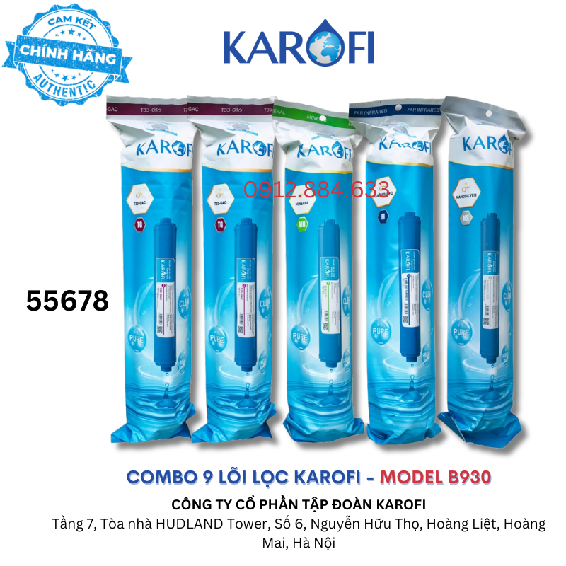 Combo 5 lõi lọc Karofi cho máy Karofi B930 gồm các lõi 55678 - Hàng chính hãng