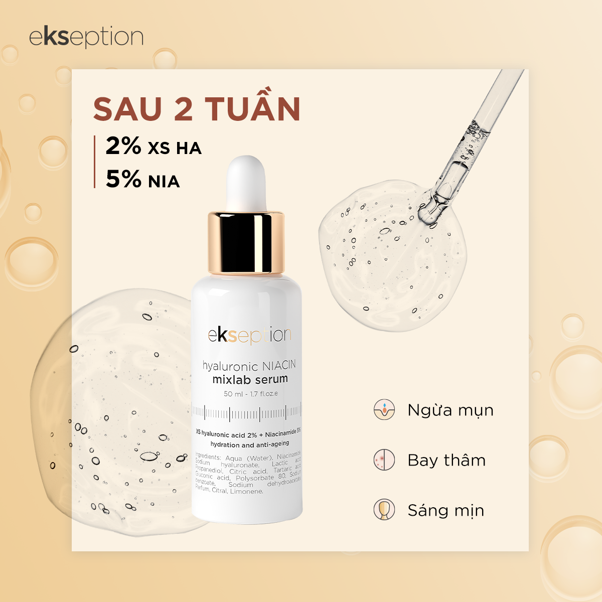 Serum giảm mụn, xóa thâm HYALURONIC NIACIN MIXLAB SERUM - 50ml duy trì độ ẩm cho làn da, giúp làm sáng da và mịn da