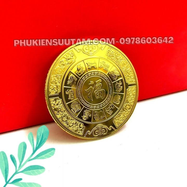 Xu 12 Con Giáp Tuổi Hợi, đường kính: 4cm, màu: vàng - SP005828