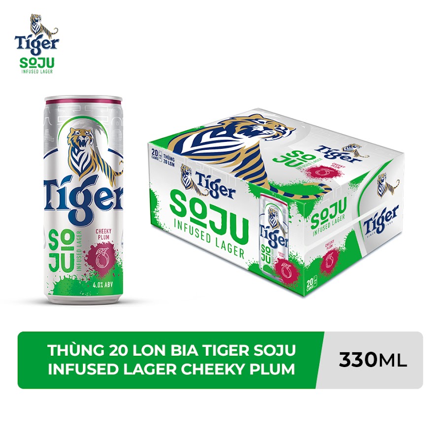 Thùng 20 Lon Bia Tiger Soju Infused Lager Cheeky Plum (vị Soju Mận) 330ml