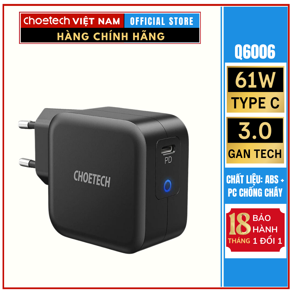 Bộ Sạc Nhanh Type C 61W Power Delivery PD 3.0 & GaN Tech có Thể Gập Lại Q6006