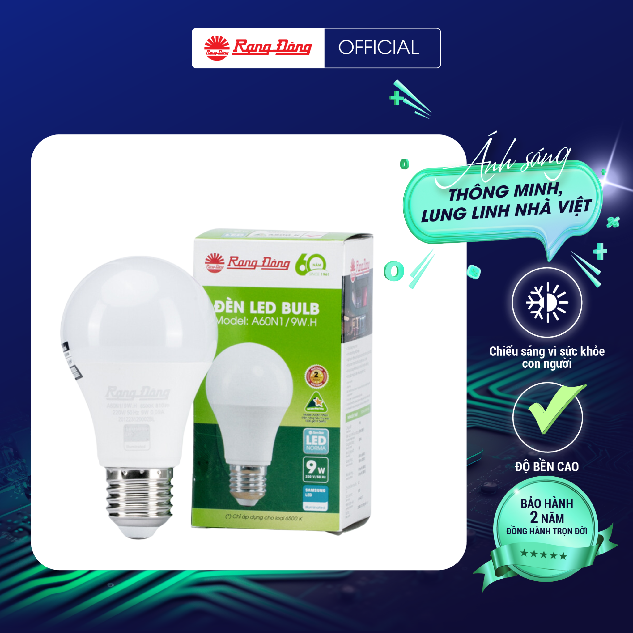 Combo 3 Bóng Đèn Led Bulb 9W Model A60N1 9W Vàng