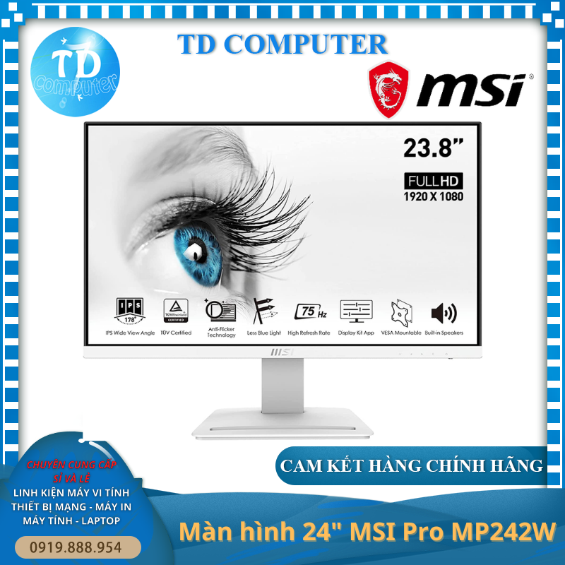 Màn hình MSI Pro MP243W [TRẮNG] 24inch (23.8&quot; FHD IPS, HDMI 60Hz + DisplayPort 75Hz) - Hàng chính hãng DGW phân phối