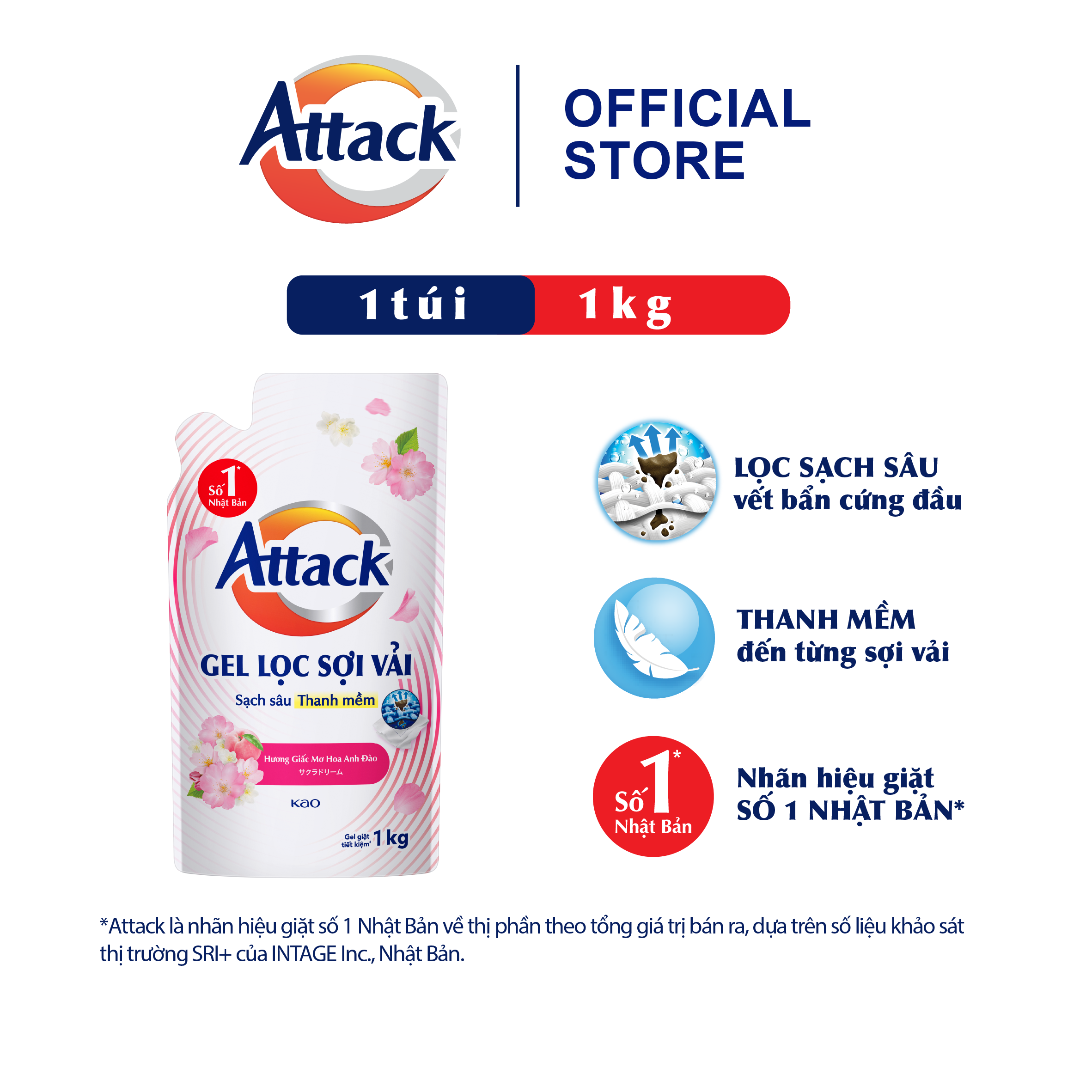 Gel Giặt Attack Hương Giấc Mơ Hoa Anh Đào Túi 1Kg