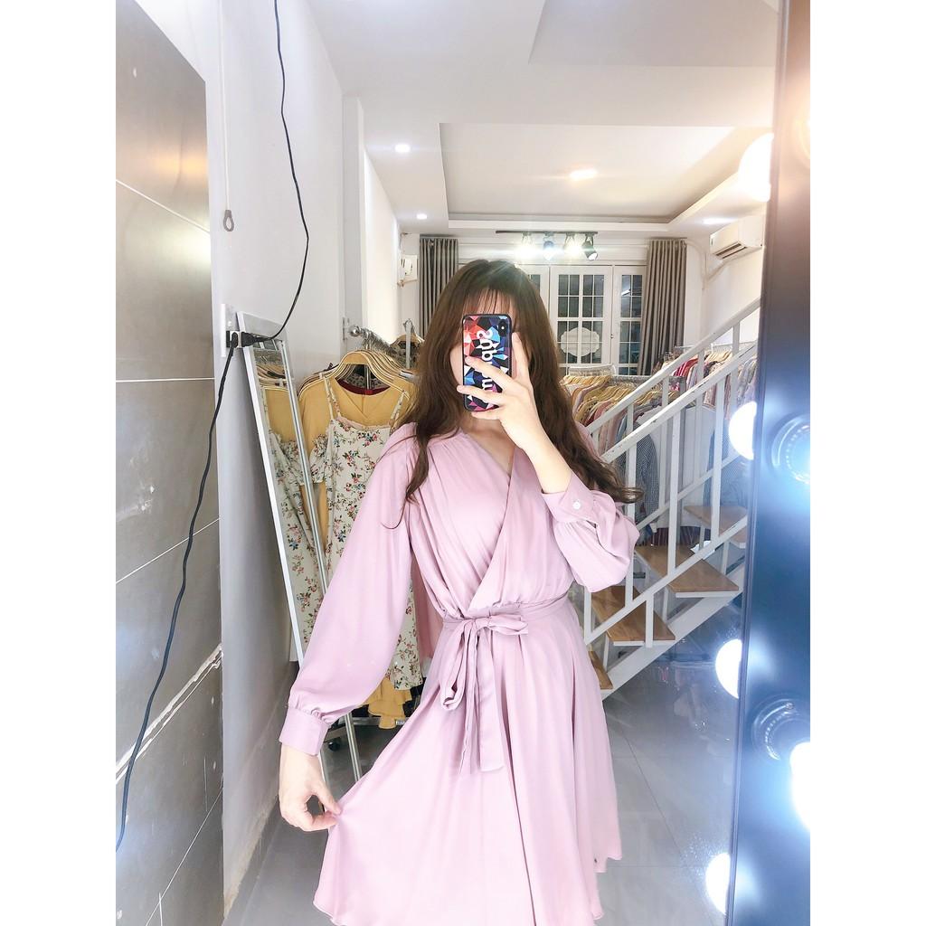 ĐẦM CỔ V XẾP LY TAY DÀI