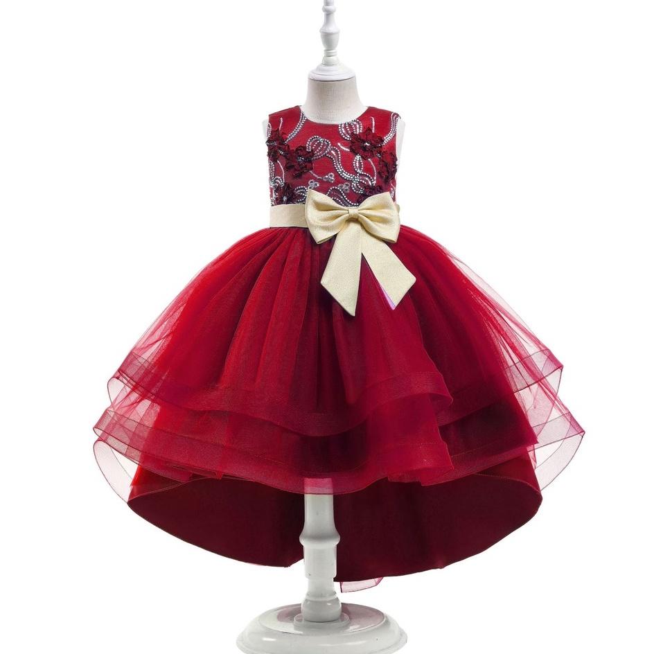 Đầm voan công chúa dự tiệc cho bé gái màu đỏ dự tiệc diện tết noel đẹp size 14-35kg hàng Quảng Châu cao cấp