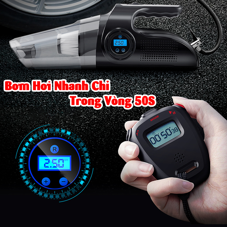 Máy bơm lốp ô tô xe hơi kèm hút bụi cầm tay  dùng pin sạc thông minh CAR VIET NAM