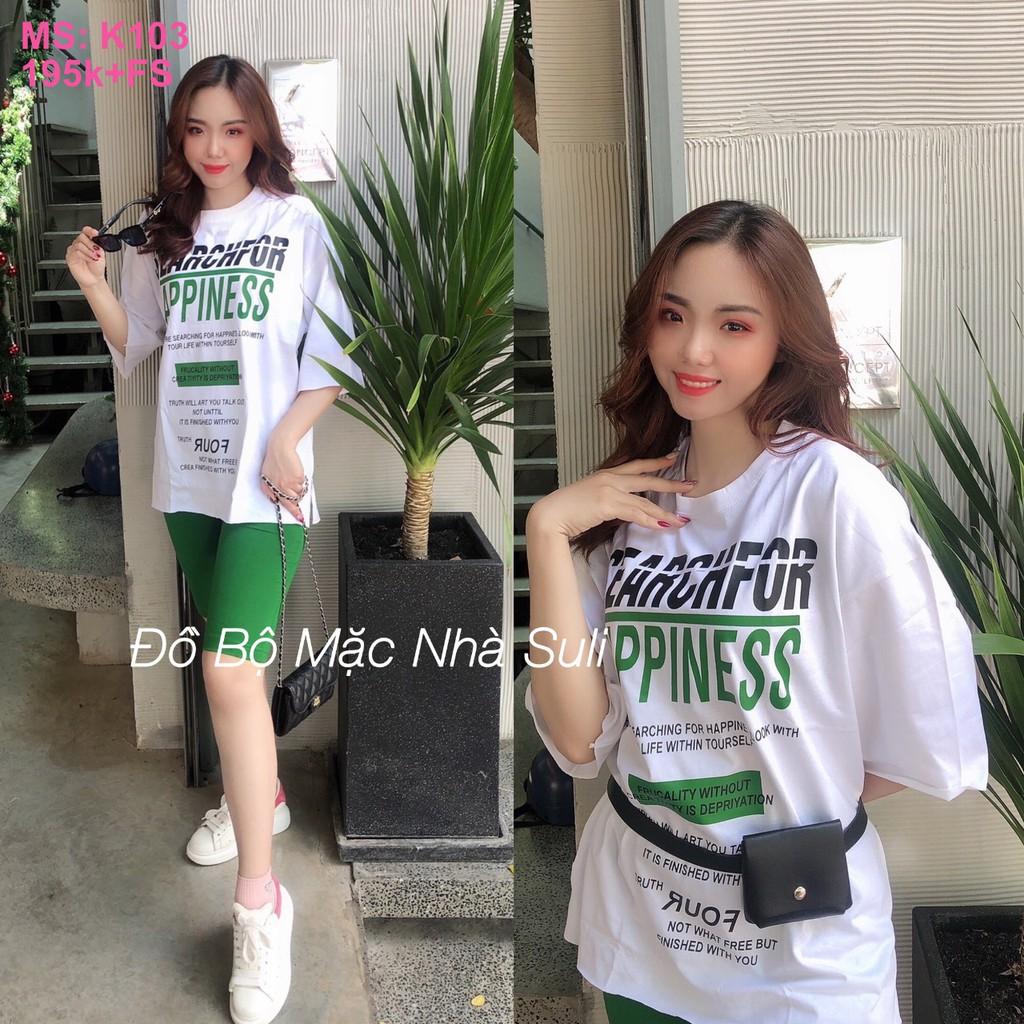 Đồ Mặc Nhà Lỡ Cotton Cao Cấp in chữ Happiness - Bền, Đẹp, Dễ Thương