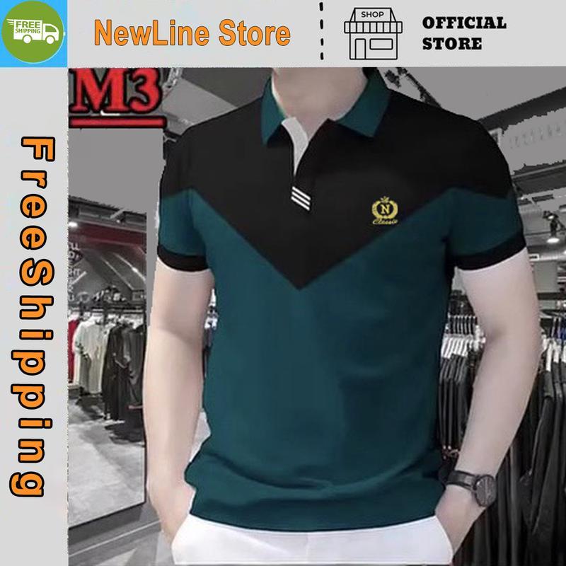 Áo PoLo Nam Cổ Tim MIX 2 Màu Kiểu Dáng Sang Trọng Hàng Cao Cấp   Menswear Có Cổ Ngắn Tay Shirt. - Vai Đen Thân Trắng, Vai Đen Thân Trắng