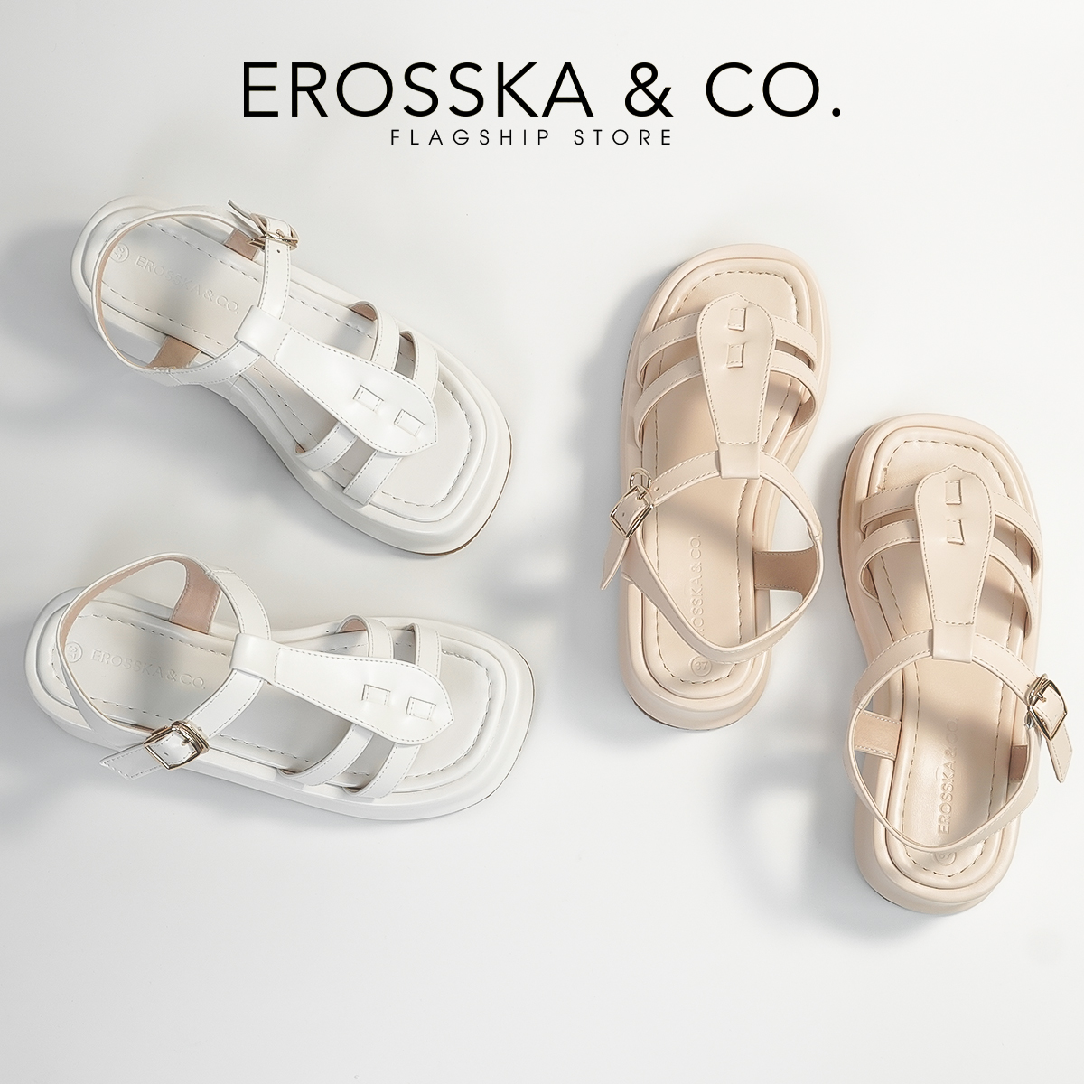 Erosska - Giày sandal nữ đế xuồng quai ngang thiết kế basic - SB027