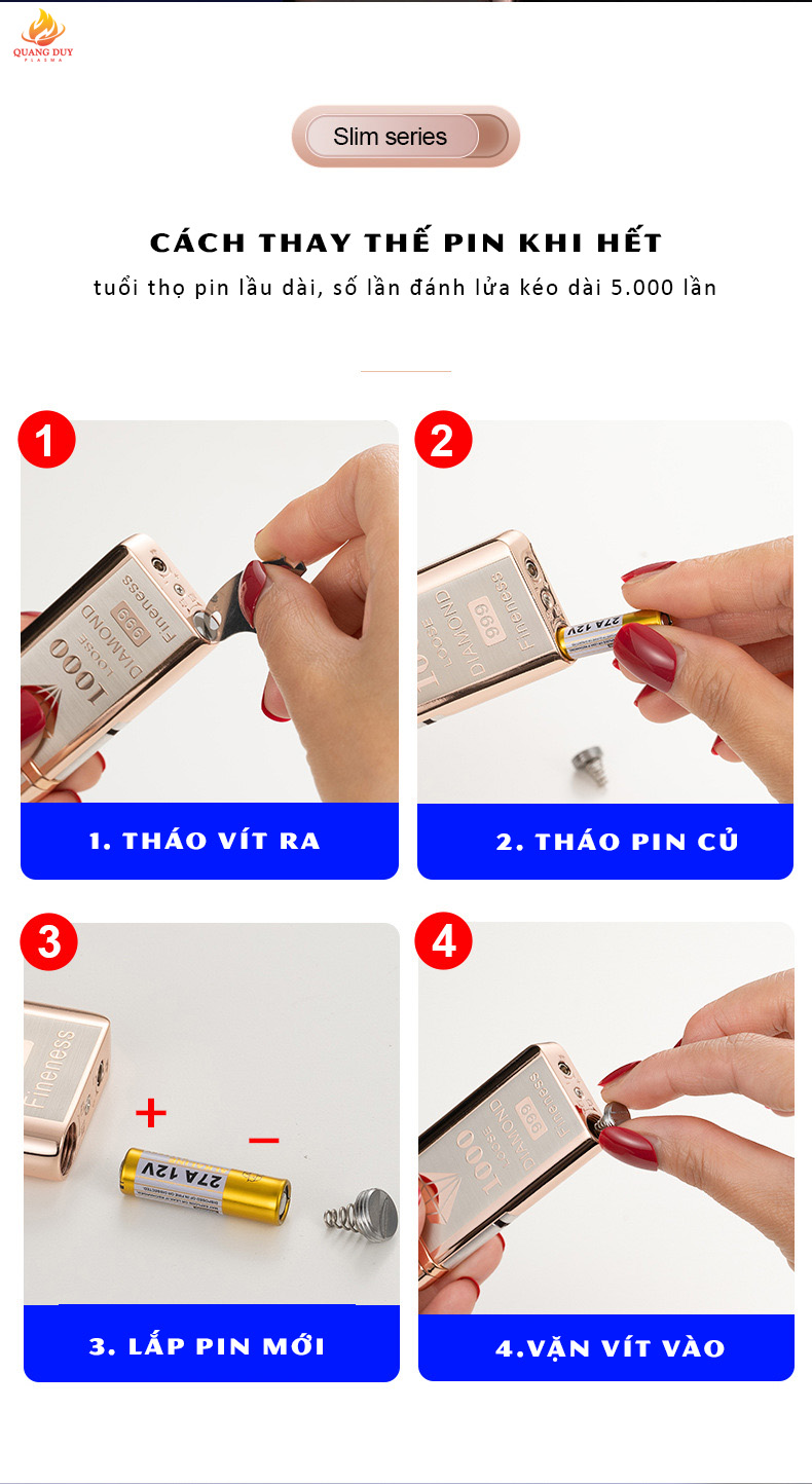 Bật lửa khò slim seris, hộp quẹt khò đánh lửa tích hợp pin rời, chất lượng bền bỉ ổn định