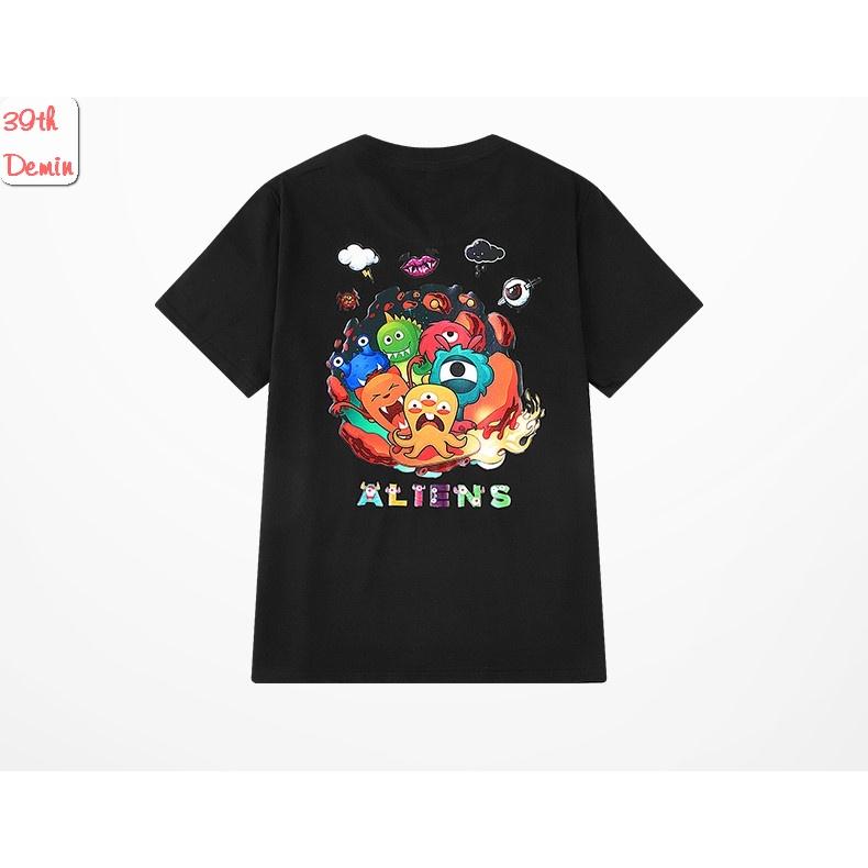 Áo thun tay lỡ NELLY COTTON dáng unisex NAM NỮ form châu á in hình Graffiti ALIENS phong cách Hàn Quốc