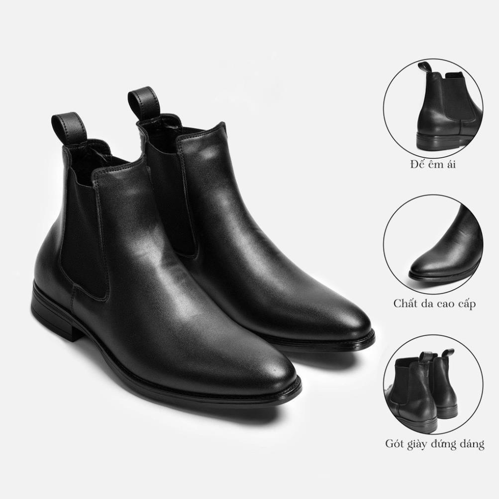 Hàng cao cấp Giày bốt nam cổ cao da xít chống nhăn, đế cao su đã khâu đế, giày chelsea boot nam