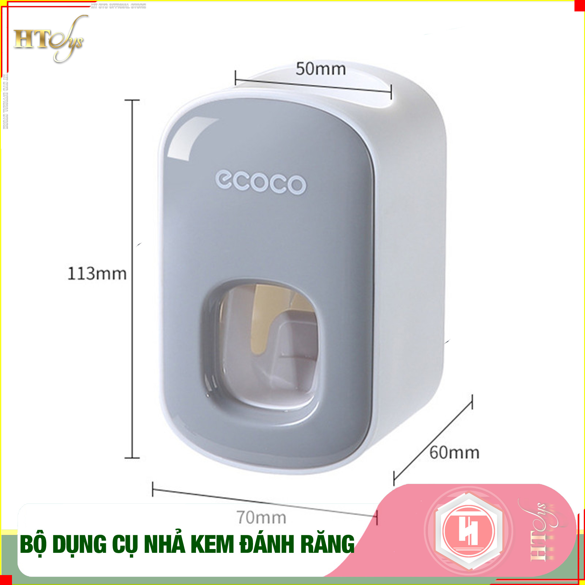 Bộ dụng cụ nhả kem đánh răng tự động 2/3/4 cốc và giá treo bàn chải đa năng HT SYS-ECOCO-Chất liệu ABS cao cấp + 01 sét móc vàng tài lộc - Hàng Nhập Khẩu