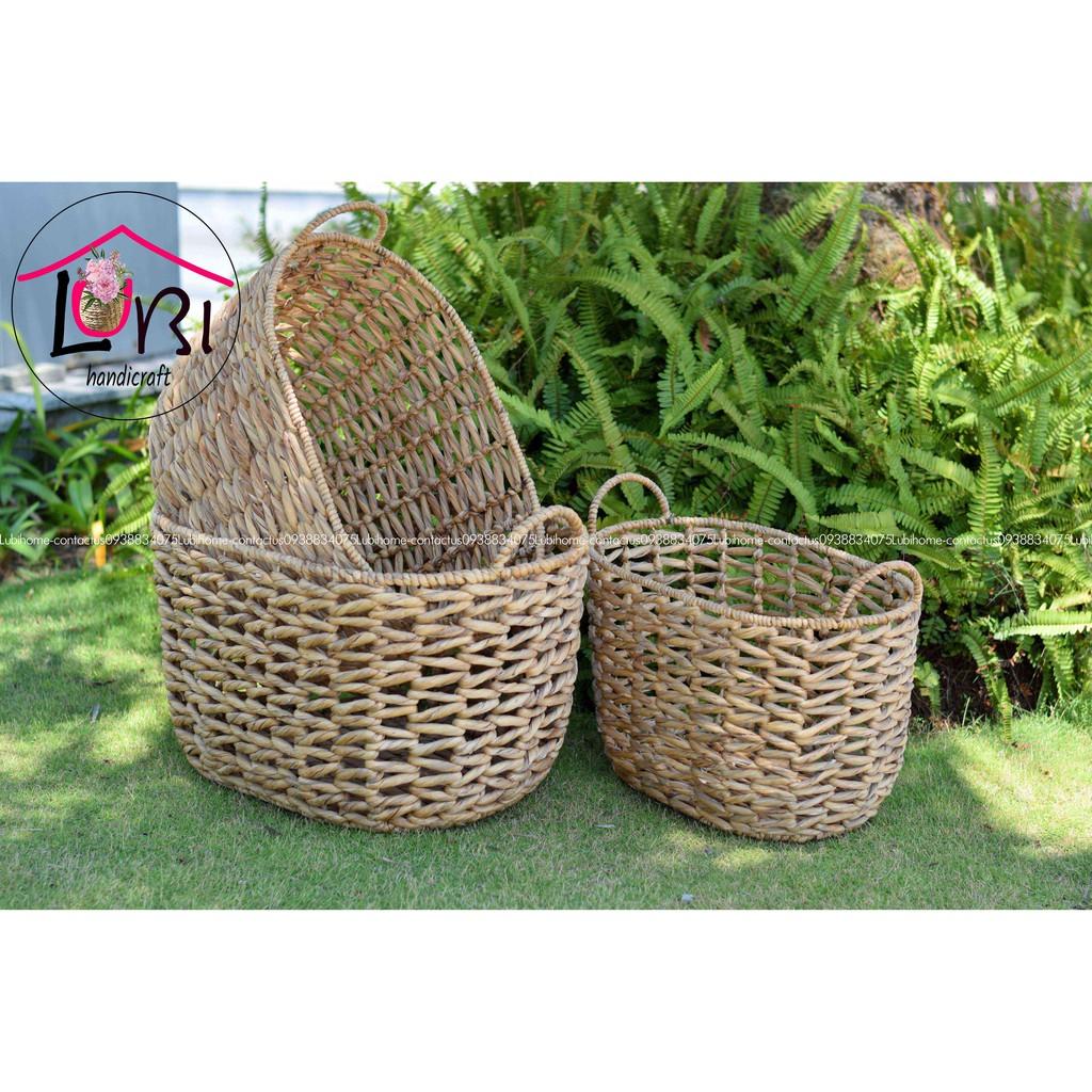 Lubihandicraft - Sọt đựng đồ lục bình hình oval đan vặn mũi tên - đẹp, tinh tế
