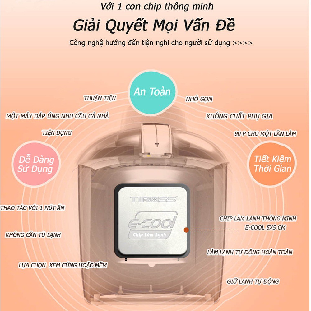 Máy Làm Kem Hoàn Toàn Tự Động Tiross TS9090 - Hàng Chính Hãng