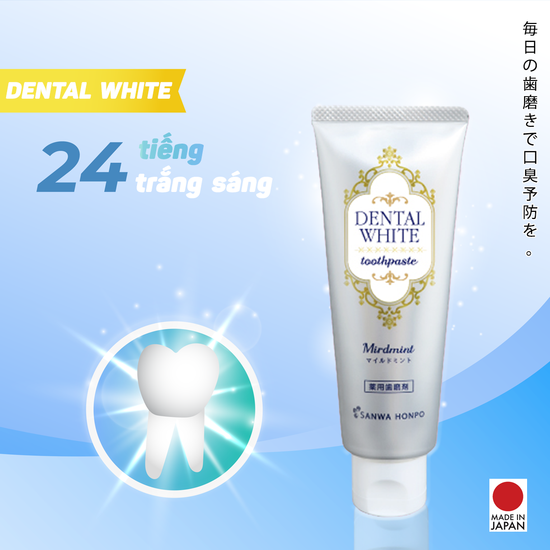 Kem Đánh Răng Trắng Sáng Nhật Bản Dental White, Hương Bạc Hà Giảm Mùi Hôi Miệng, Ngăn Ngừa Sâu Răng Và Viêm Nướu