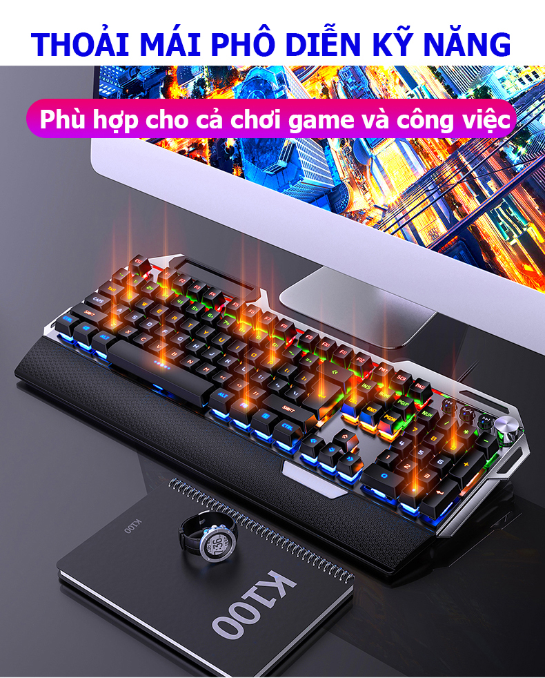 Bàn Phím Cơ Gaming POERMAX K100 Full Siez Full Led- Hàng Chính Hãng