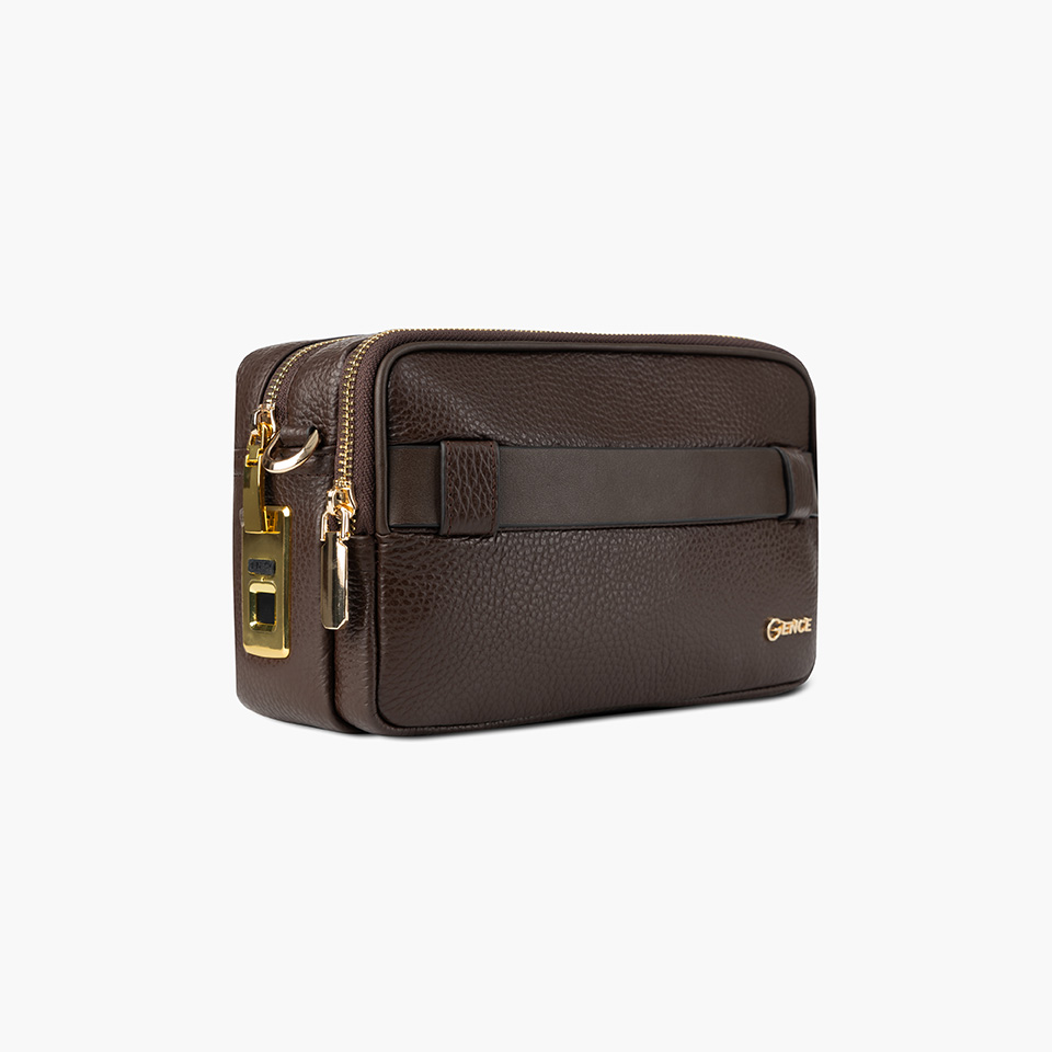 Clutch Cầm Tay Khóa Vân Tay Da Bò Mill RB09 Màu Nâu