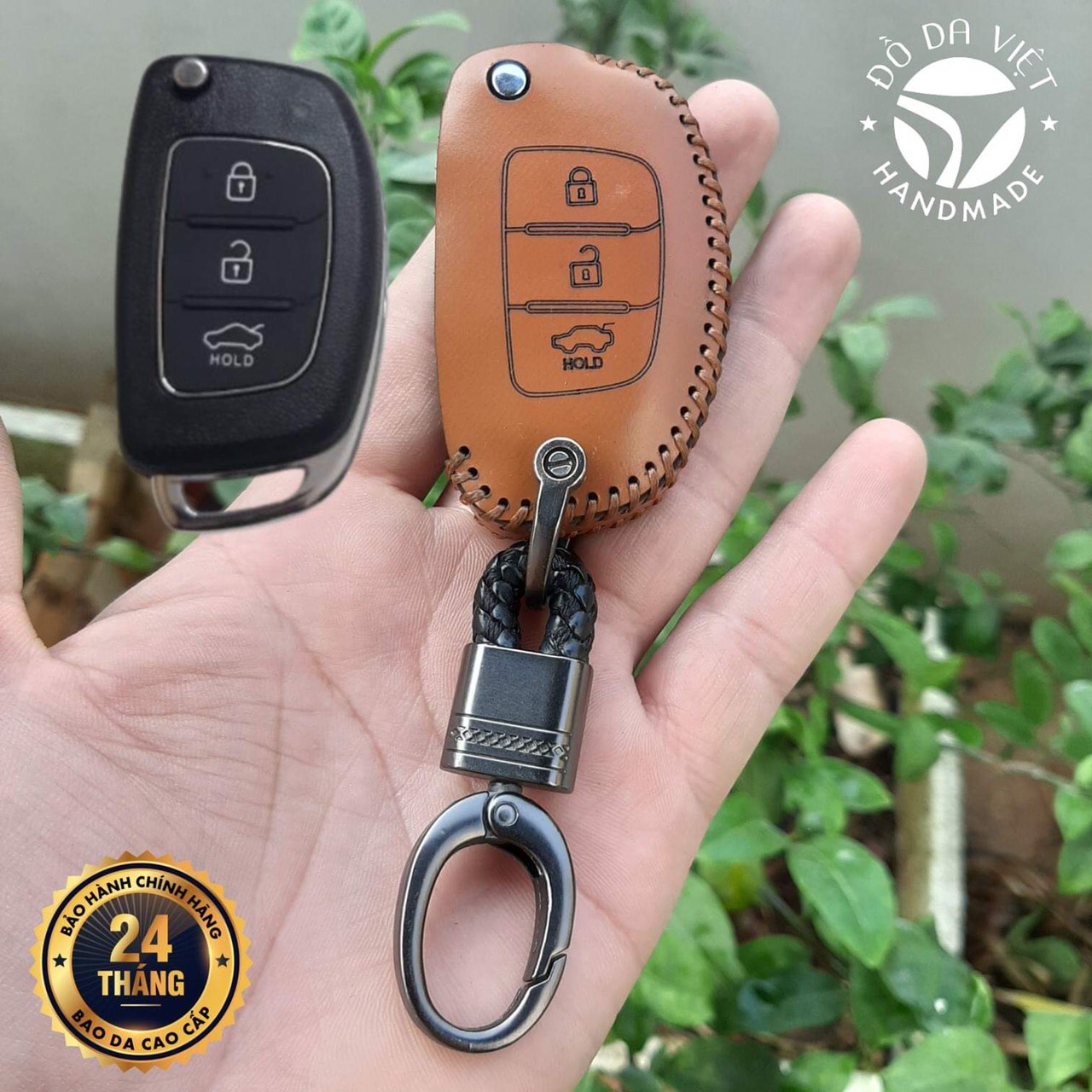 Bao da chìa khoá ô tô Hyundai Grand i10 bản thiếu, Accent đời cũ, solati chìa gập. Da bò thật, bảo hành 2 năm