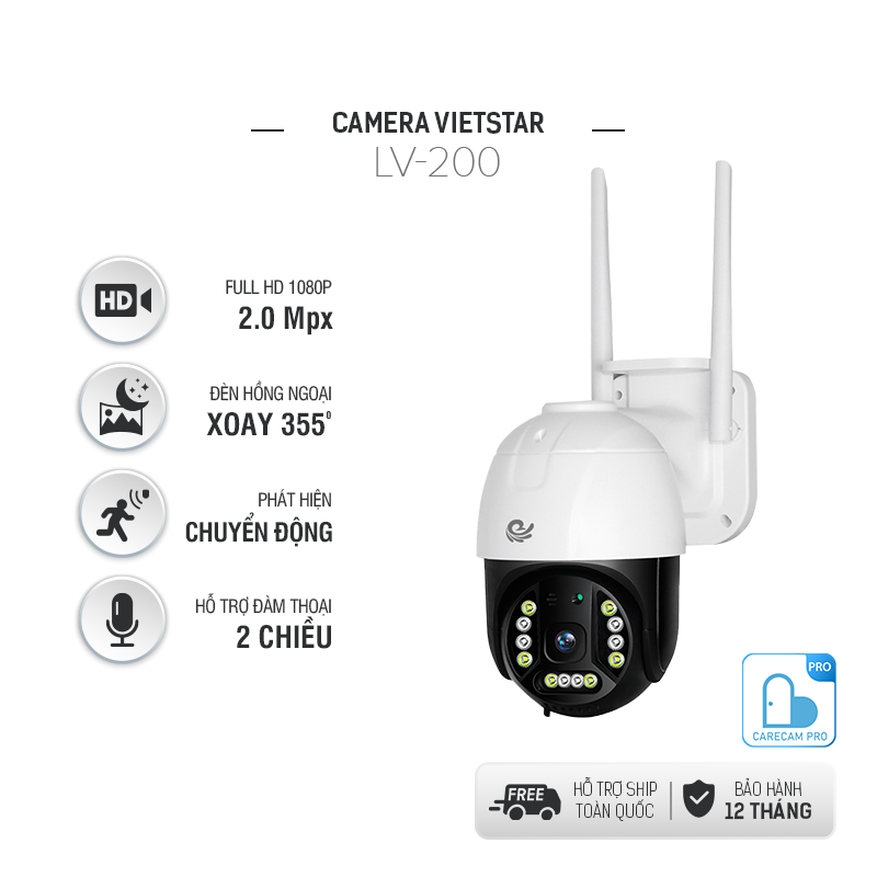 Camera Wifi Quan Sát Ngoài Trời LV-200, FULL HD, Xoay 355 Độ, Ban Đêm Có Màu - Hàng Chính Hãng