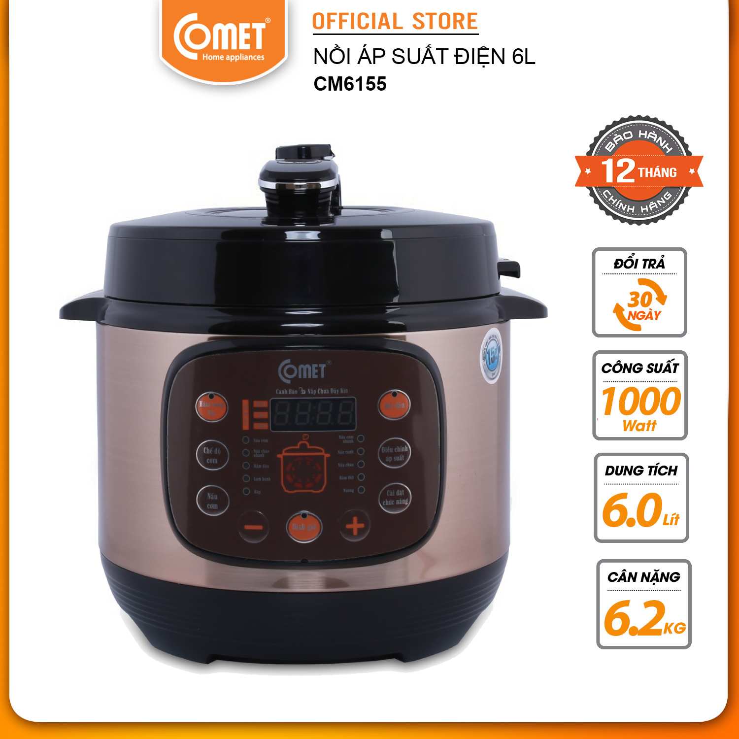 Nồi Áp Suất Điện Nắp Gài Comet CM6155 - Hàng Chính Hãng