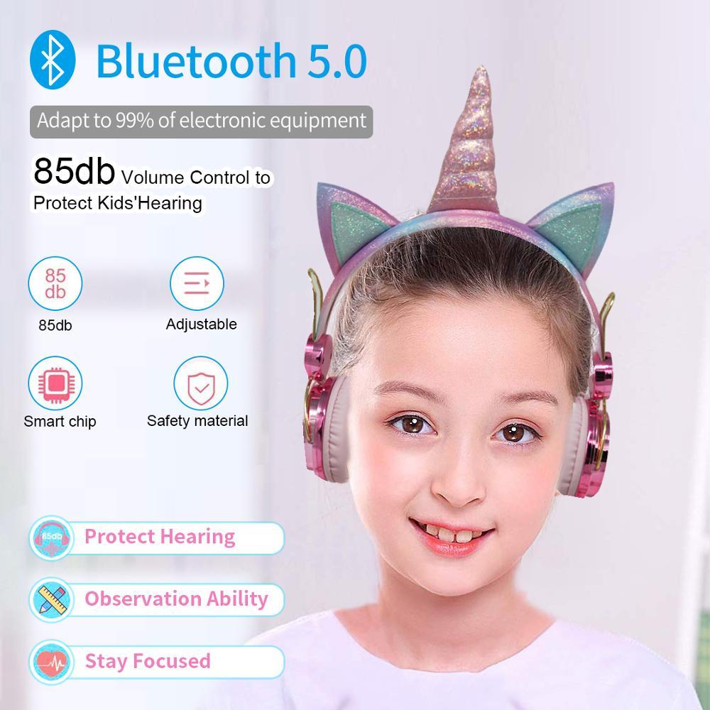 Qearfun Không Dây Bluetooth 5.0 Trẻ Em Tai Nghe Hoạt Hình Kỳ Lân Tai Nghe Micro Game Thủ Có Dây Tai Nghe Chụp Tai Nghe Gọi Rảnh Tay Auriculares Quà Tặng