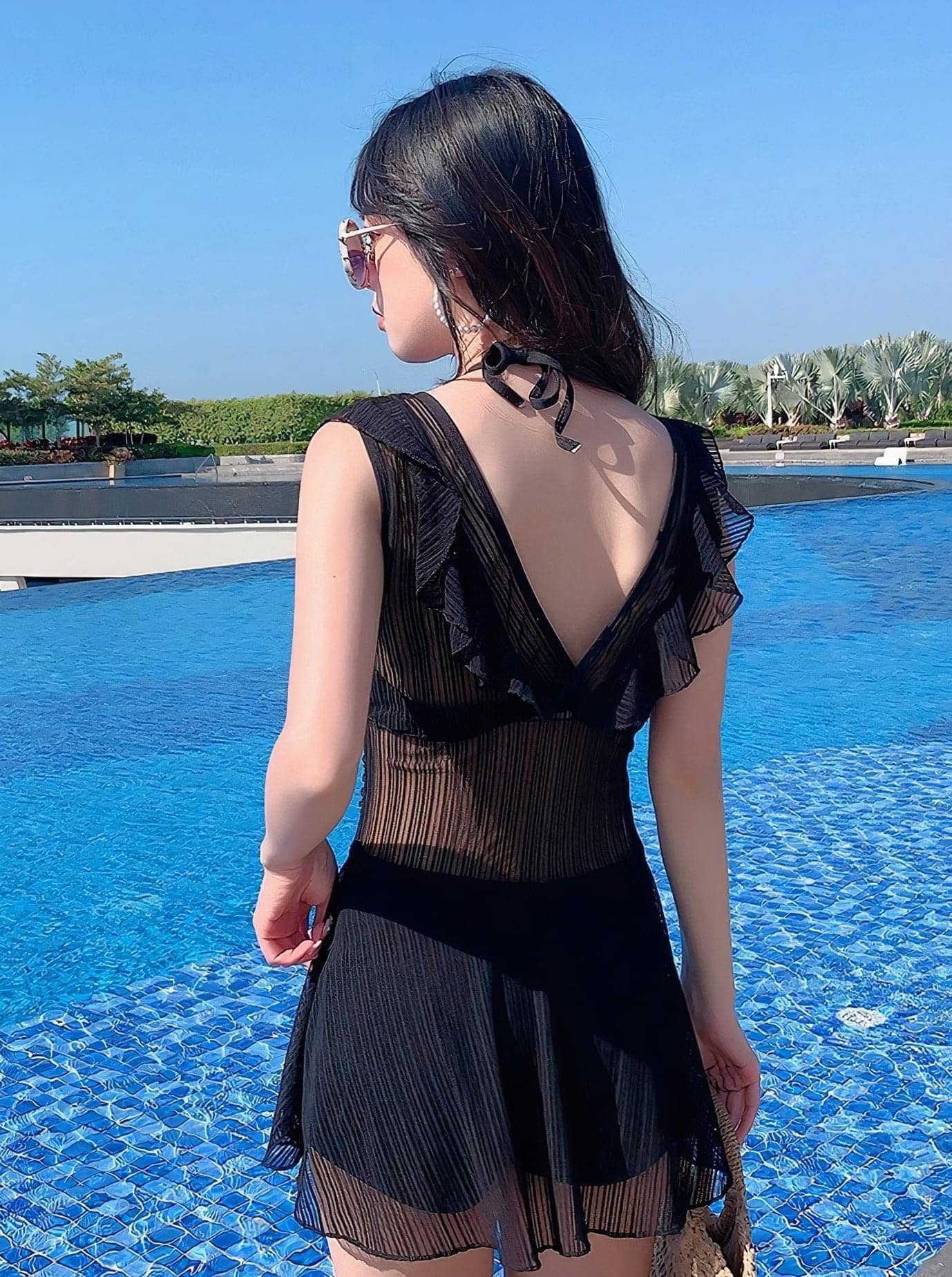 Bộ Bikini Liền Thân hàng Cao Cấp Phối Lưới Cổ V Sexy