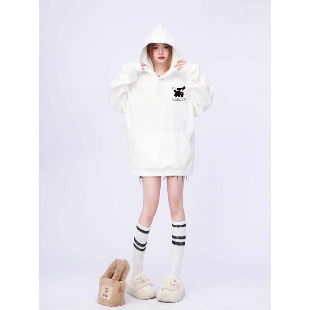 Áo hoodie zip dáng rộng in họa tiết cún con thời trang hàn quốc mới Thời Trang Hàn Quốc Mới Cho Nam Nữ áo khoác nữ hoodie local brand Dáng Rộng, áo khoác chống nắng cặp đôi mủ to có nón rộng