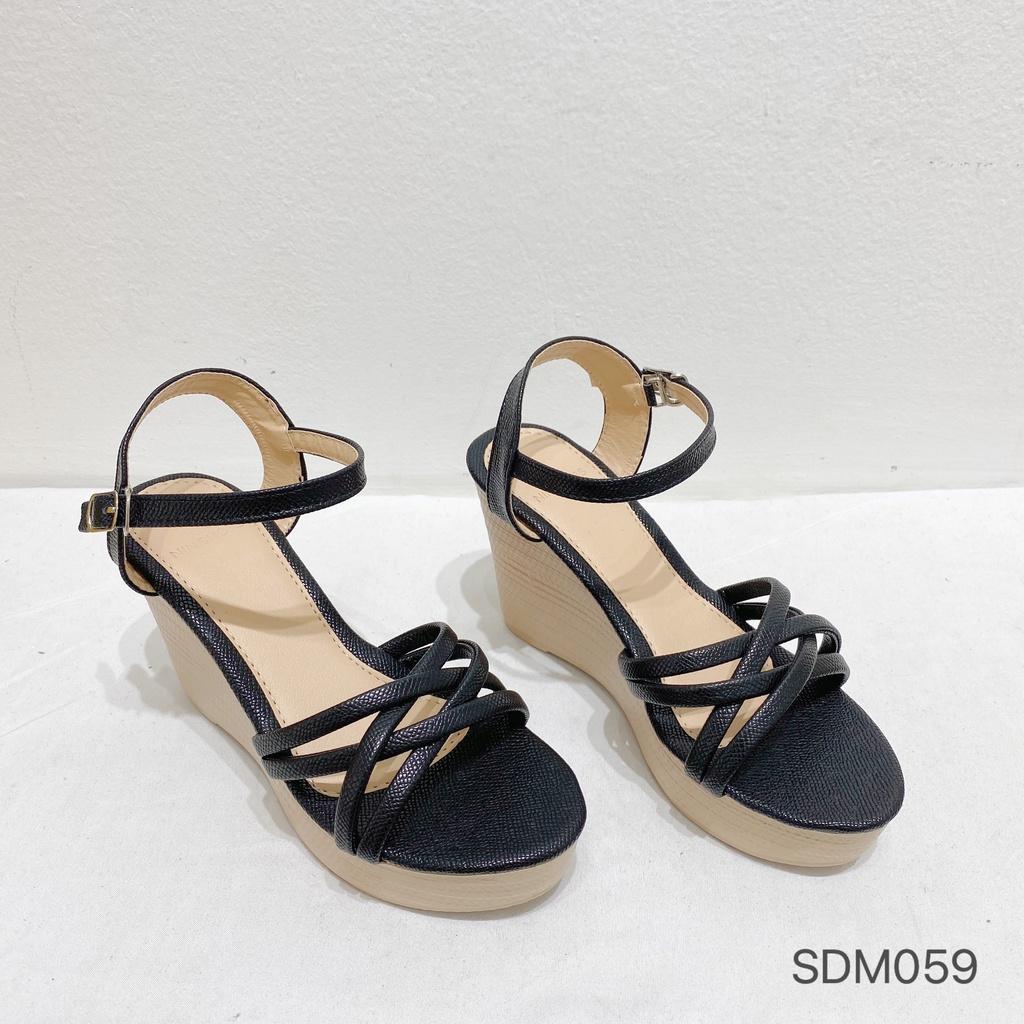 Giày nữ Ninshoes -Giày Sandal cao gót 7p đế xuồng mũi tròn 4 quai đan chéo nhau