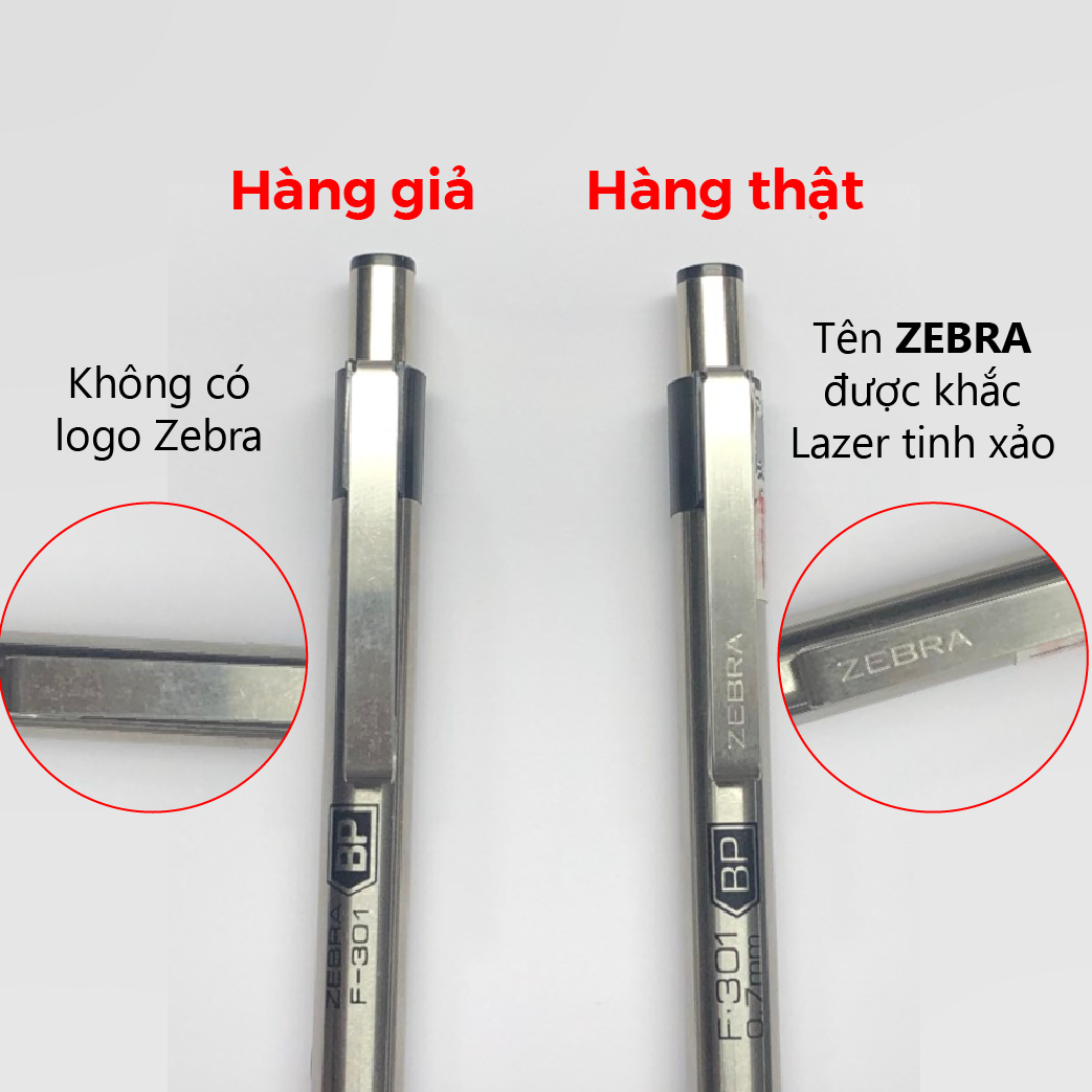 Viết bi bấm kim loại Zebra F301 0.7mm [Chính hãng] - mực xanh