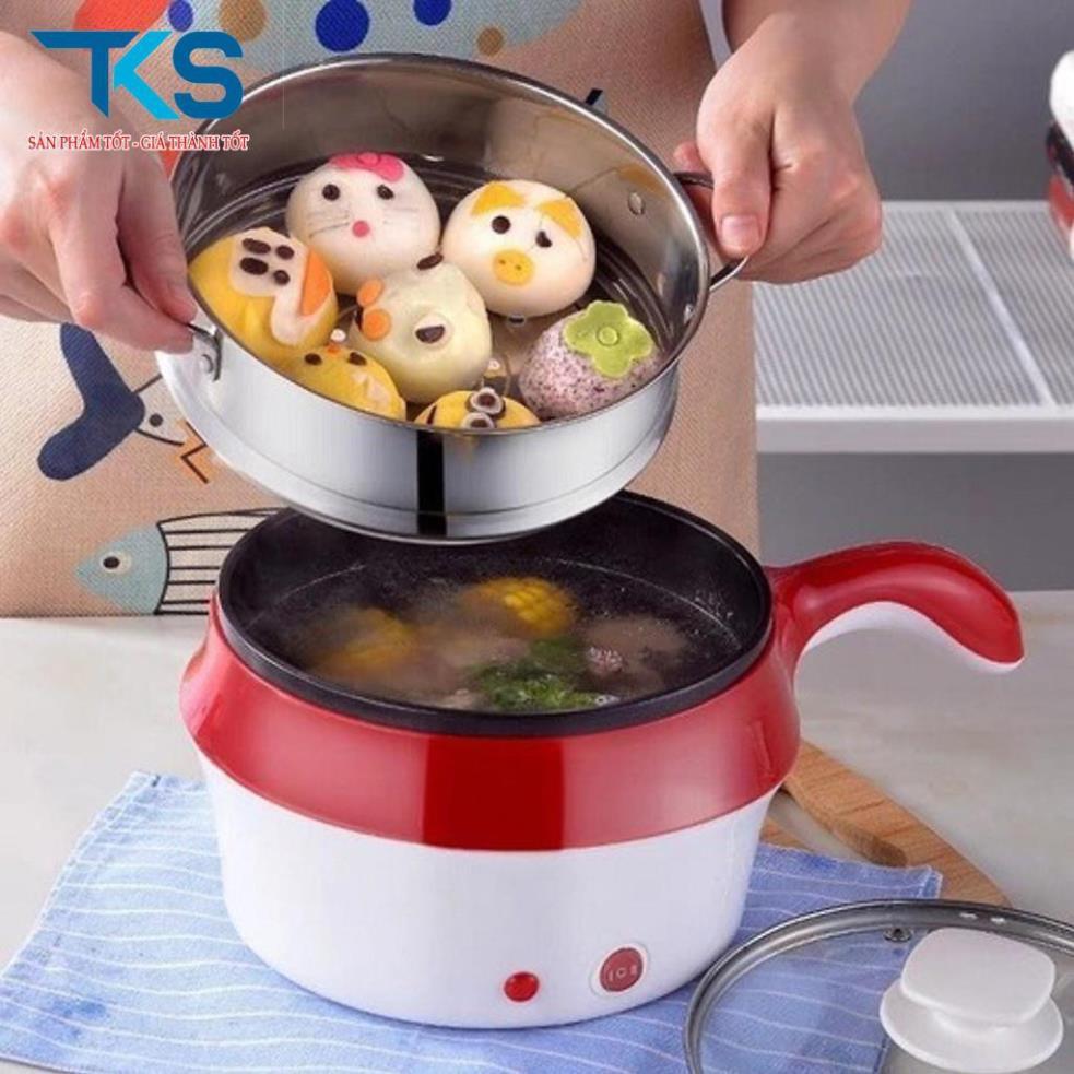 Nồi lẩu điện đa năng mini kèm giá hấp có tay cầm tiện dụng 18cm - TẶNG KHĂN LAU TAY