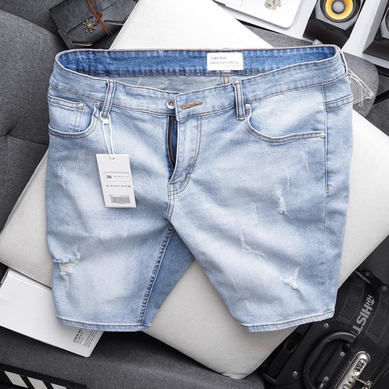 Quần short jean nam xuất khẩu xanh bạc cao cấp ôm dáng co giãn