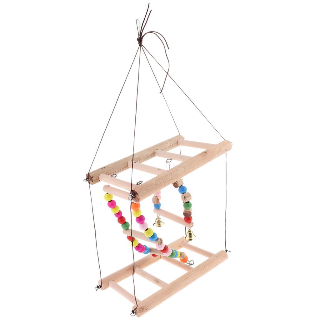 Bird Wooden Ladder Parrot Swing Cage Activity Toys with Bell