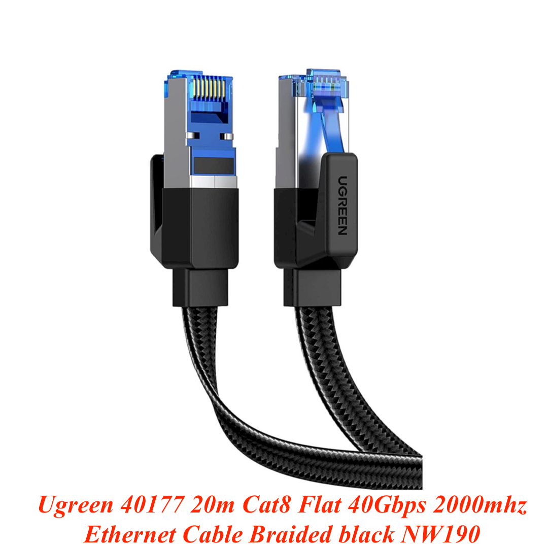 Ugreen UG40177NW190TK 20m 40Gbps 2000mhz dây dẹt Nylon Braided Màu Đen Cáp mạng Cat8 - HÀNG CHÍNH HÃNG