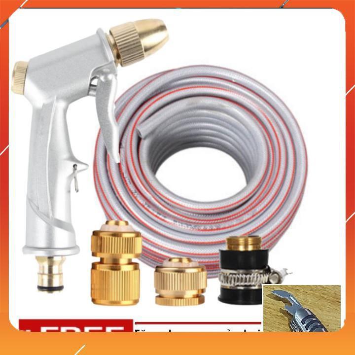 Vòi Xịt️ Bộ dây vòi xịt nước rửa xe, tưới cây , tăng áp 3 lần, loại 20m 206701 đầu đồng,cút đồng,+ mở chai