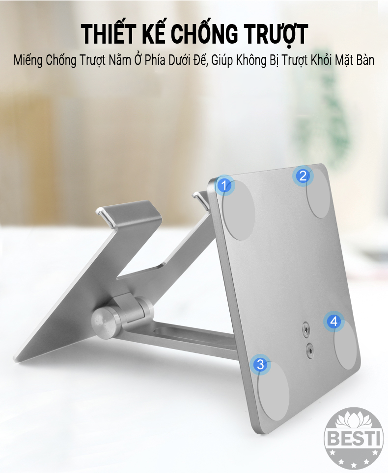 Giá Đỡ Để Bàn Điện Thoại Di Động, Máy Tính Bảng, Ipad Hợp Kim Nhôm Cao Cấp BESTI BTY01 Hai Trục Xoay 180 Độ Có Thể Điều Chỉnh Góc Độ - Trục Kép- Gấp Lại Tiện Lợi- Hàng Chính Hãng