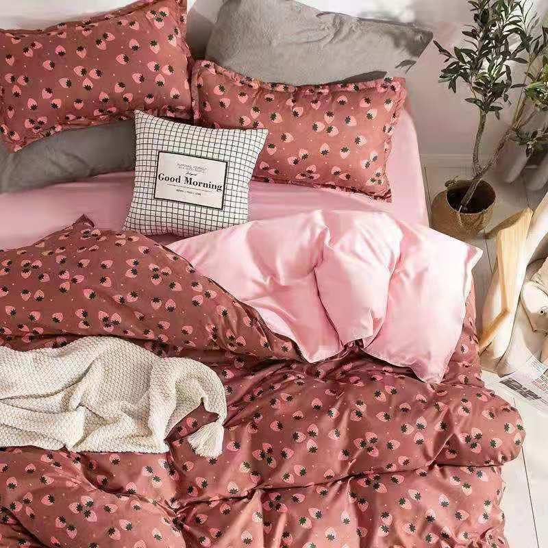 Chăn Ga Gối Đệm -Sét Chăn Ga Gối Dâu PolyCotton Punpu3051