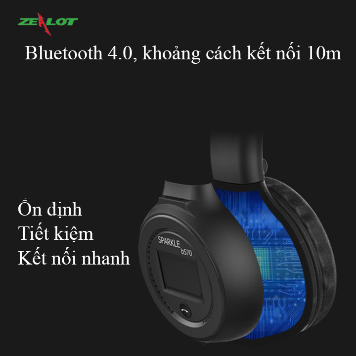 Tai nghe bluetooth chụp tai Zealot có màn hình hiện thị hàng chính hãng dành cho các game thủ chơi game nghe nhạc thỏa thích