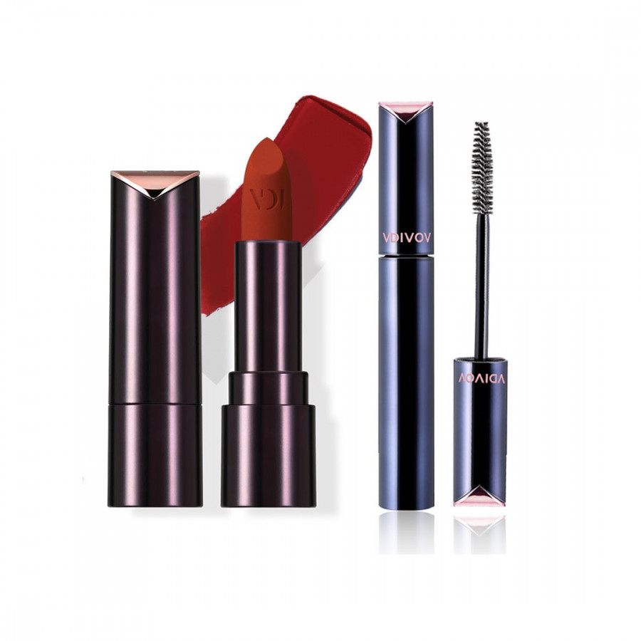 Bộ đôi VDIVOV Son lì Lip Cut Rouge Velvet PK110 CHUNGDAM PINK 3.8g, Eye Cut Mascara 01 Long &amp; Curl 8g