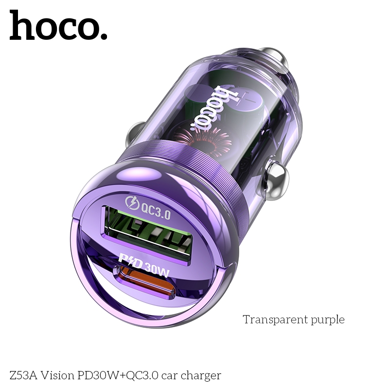 Tẩu sạc 30W (Type C + USB) Hoco Z53a nhỏ gọn sạc nhanh cho điện thoại Samsung/ iP/ Xiaomi _ Hàng chính hãng
