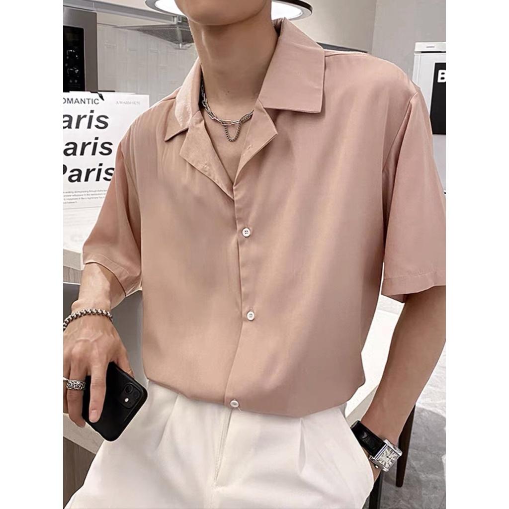 Áo sơ mi cổ Vest trơn tay ngắn nam nữ unisex form rộng tay lỡ basic, chất vải đũi trơn Hàn cao cấp mịn chống nhăn