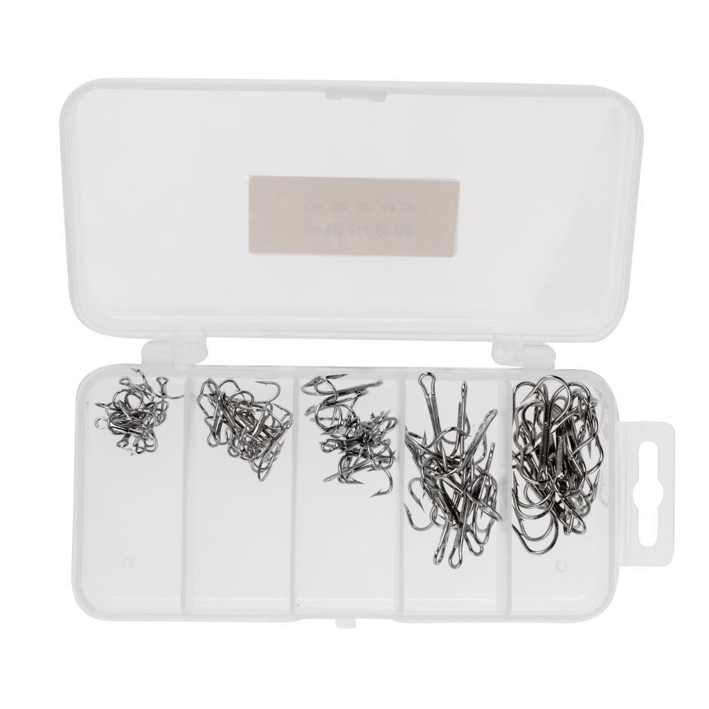50 Pieces High Carbon Steel Assorted Size Barbed Treble Hooks Fishing Equipment+50 Pieces Steel Screw Peg Carp Fishing Tackle Boilie Ring Bait Terminal Tackle
