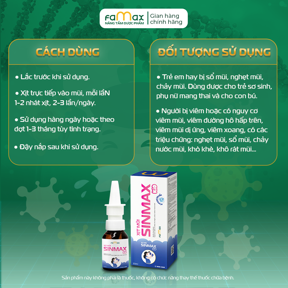 [FAMAX] Combo xịt mũi Sinmax Kid + Sinmax Sea - Hỗ trợ giảm sổ mũi, nghẹt mũi, chảy mũi