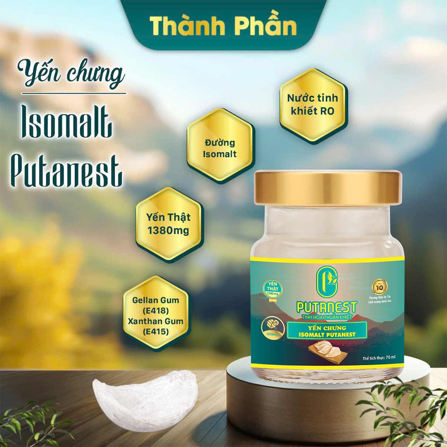 Yến chưng Isomalt PUTANEST hộp quà tặng cao cấp 12 hũ 70ml cho người ăn kiêng giữ dáng tiểu đường