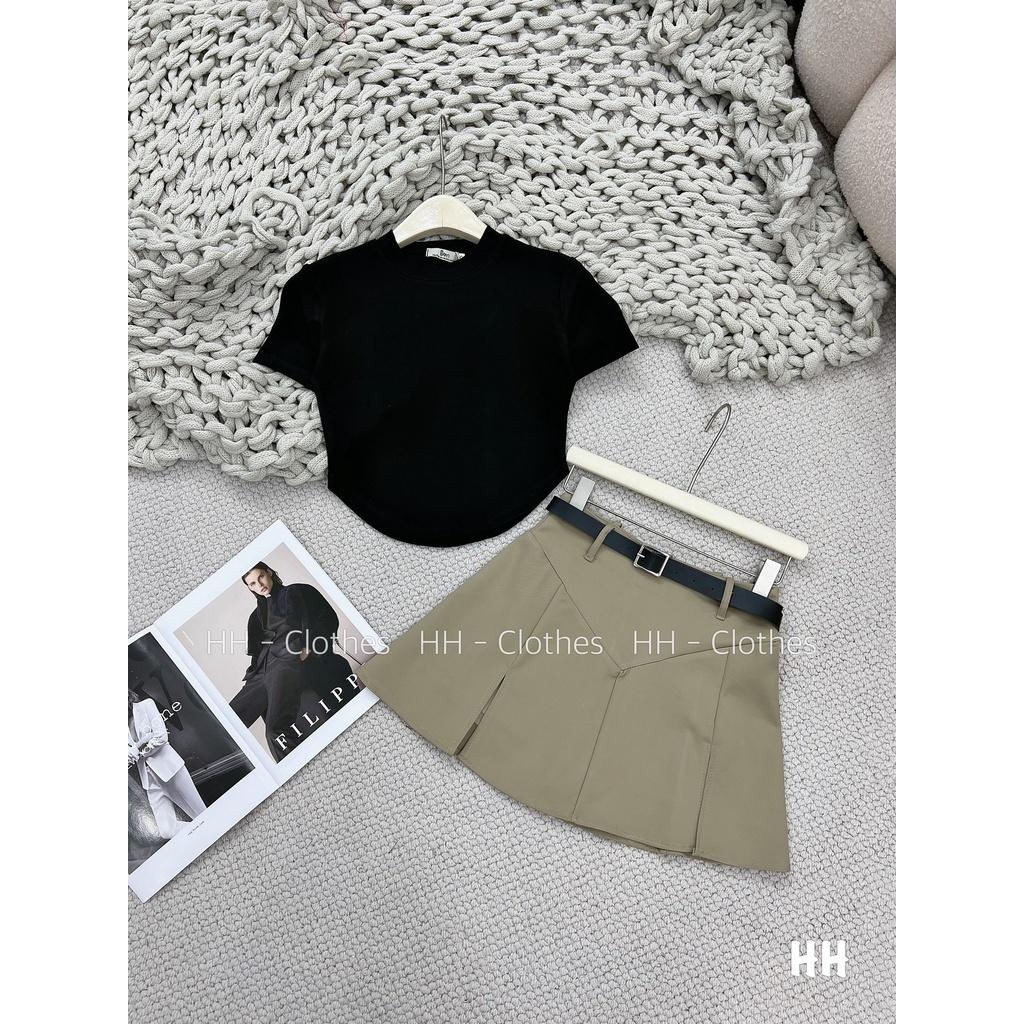 SET BỘ ĐI CHƠI, SET 2 MÓN ÁO THUN CỔ TRÒN TAY NGẮN PHỐI CHÂN VÁY KAKI KÈM ĐAI HÀNG QUẢNG CHÂU CAO CẤP