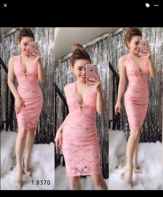 Đầm body ren đan dây eo