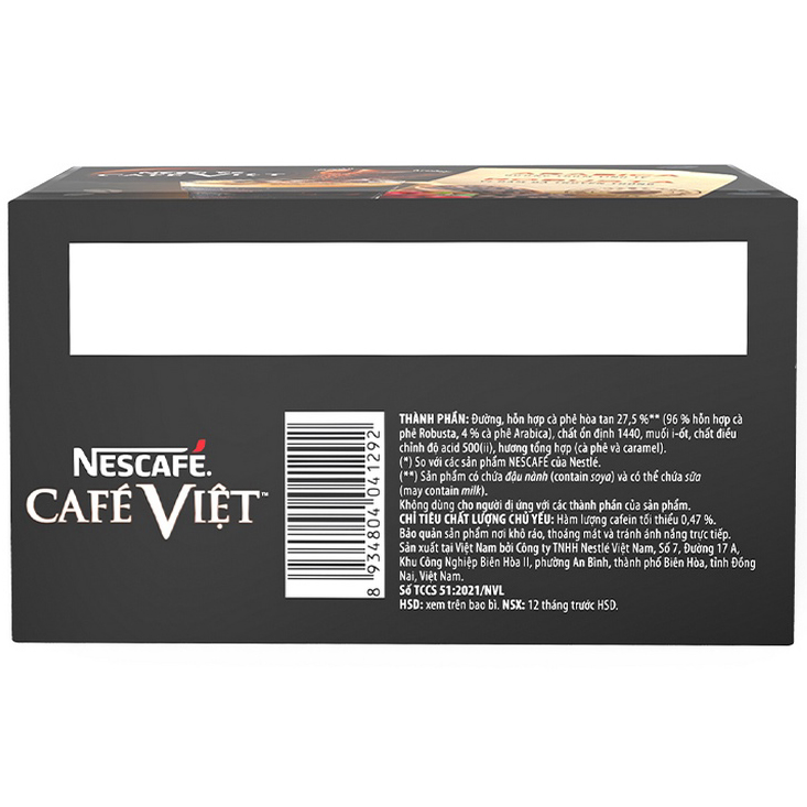 Cà Phê Đen Hòa Tan Arabica Và Robusta Nescafé Café Việt Special Blend (Hộp 12 Gói x 16g)
