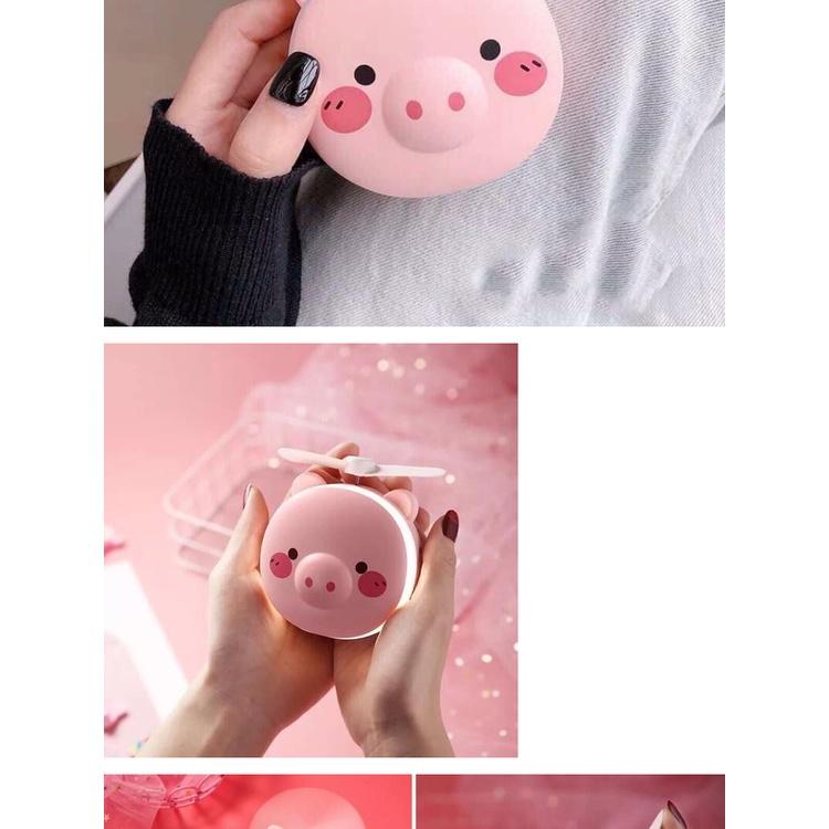 Quạt theo gương 3in1 hình GẤU- HEO hồng - quạt, gương, đèn cute tiện lợi